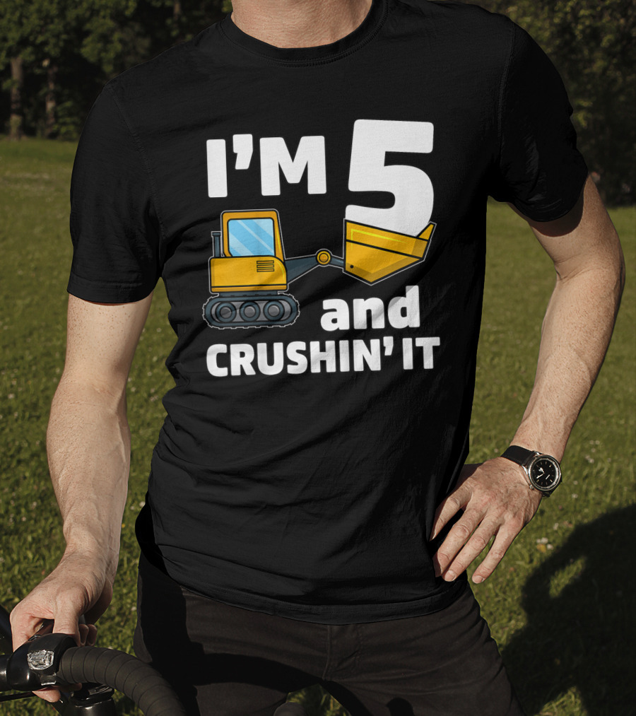 I'm 5 And Crushin' It Kids Construction Truck Birthday Boy T-Shirt