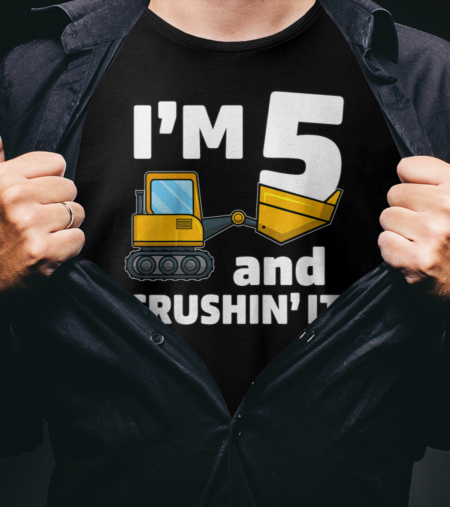 I'm 5 And Crushin' It Kids Construction Truck Birthday Boy T-Shirt