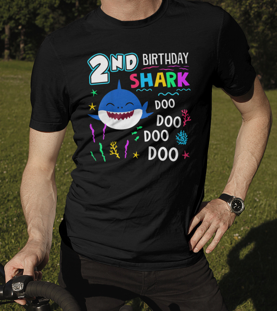 2nd Birthday Shark Doo Doo Doo Kids Happy 2 Years Old T-Shirt