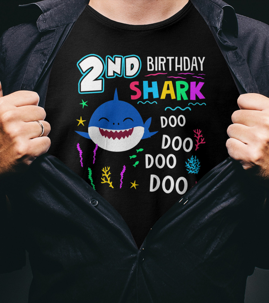 2nd Birthday Shark Doo Doo Doo Kids Happy 2 Years Old T-Shirt