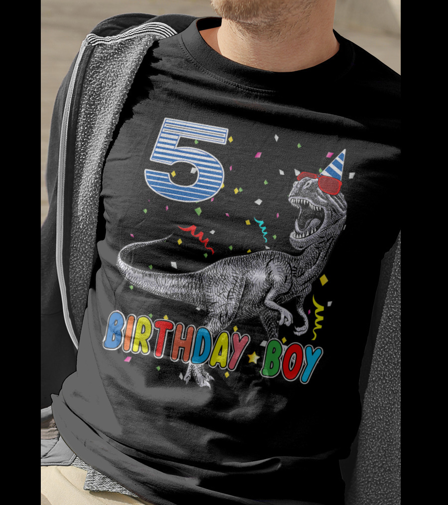 5 Birthday Boy Dinosaur Party Hat T-Shirt