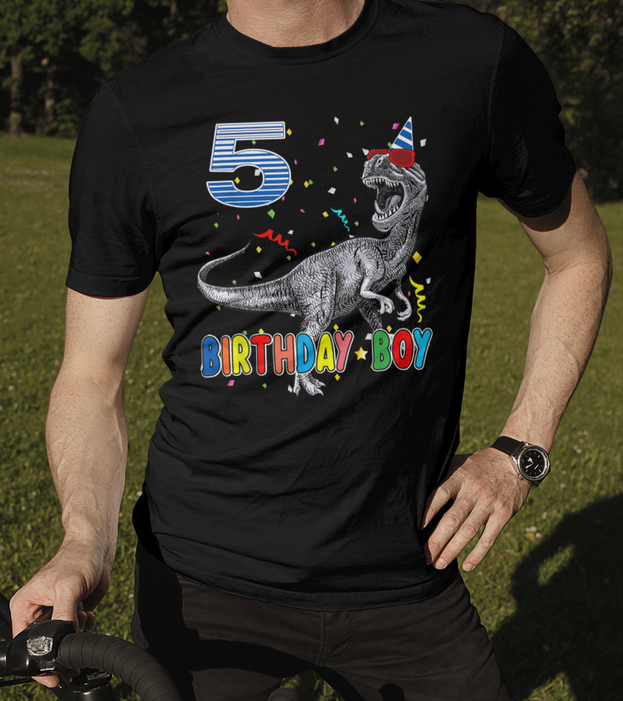 5 Birthday Boy Dinosaur Party Hat T-Shirt