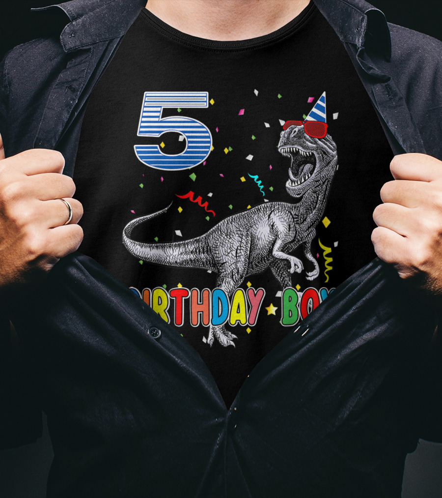 5 Birthday Boy Dinosaur Party Hat T-Shirt
