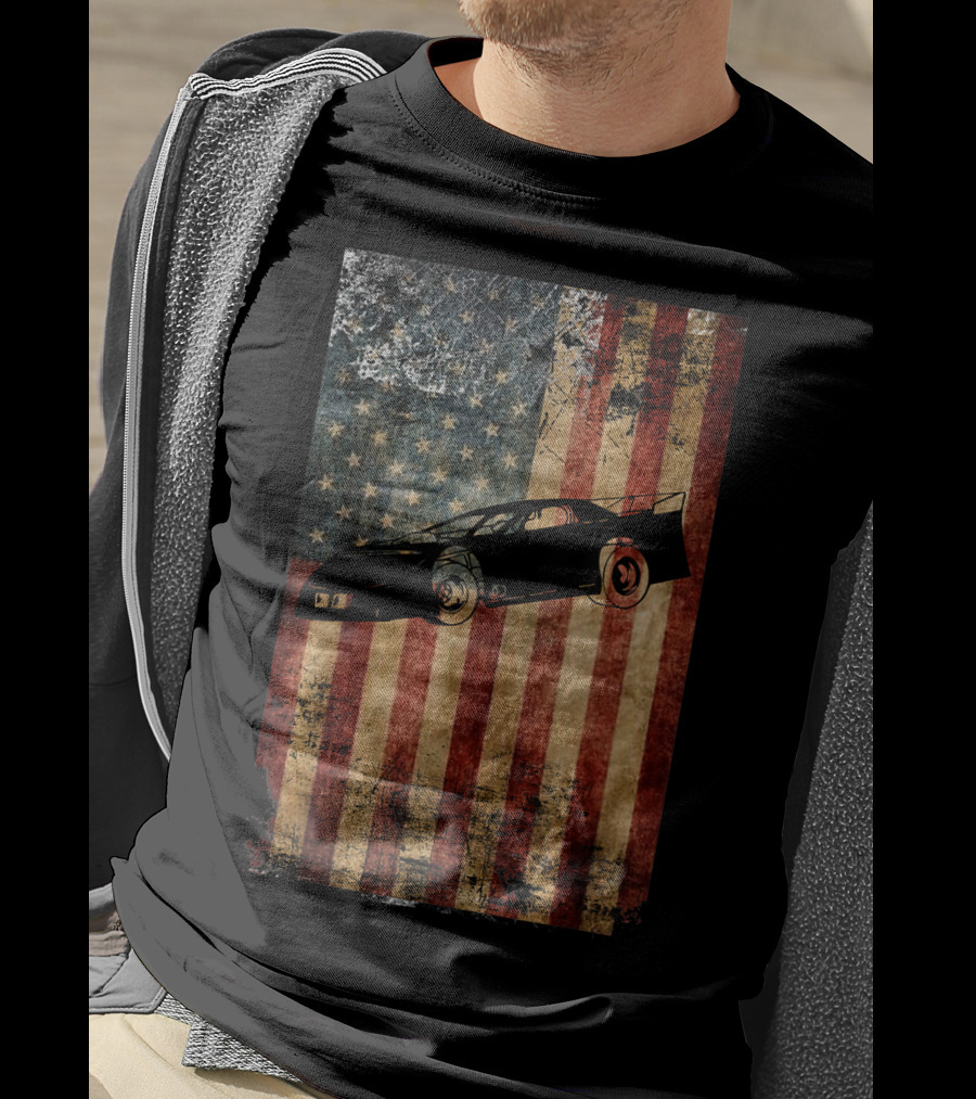 Late Model Dirt Track Racing Distressed American Flag Car T-Shirt