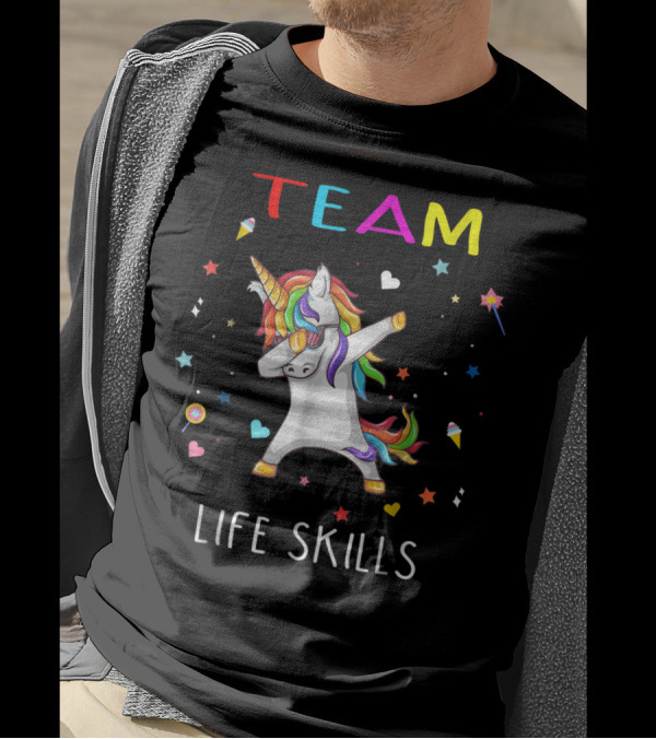 TEAM LIFE SKILLS Unicorn Dabbing Stars And Hearts T-Shirt