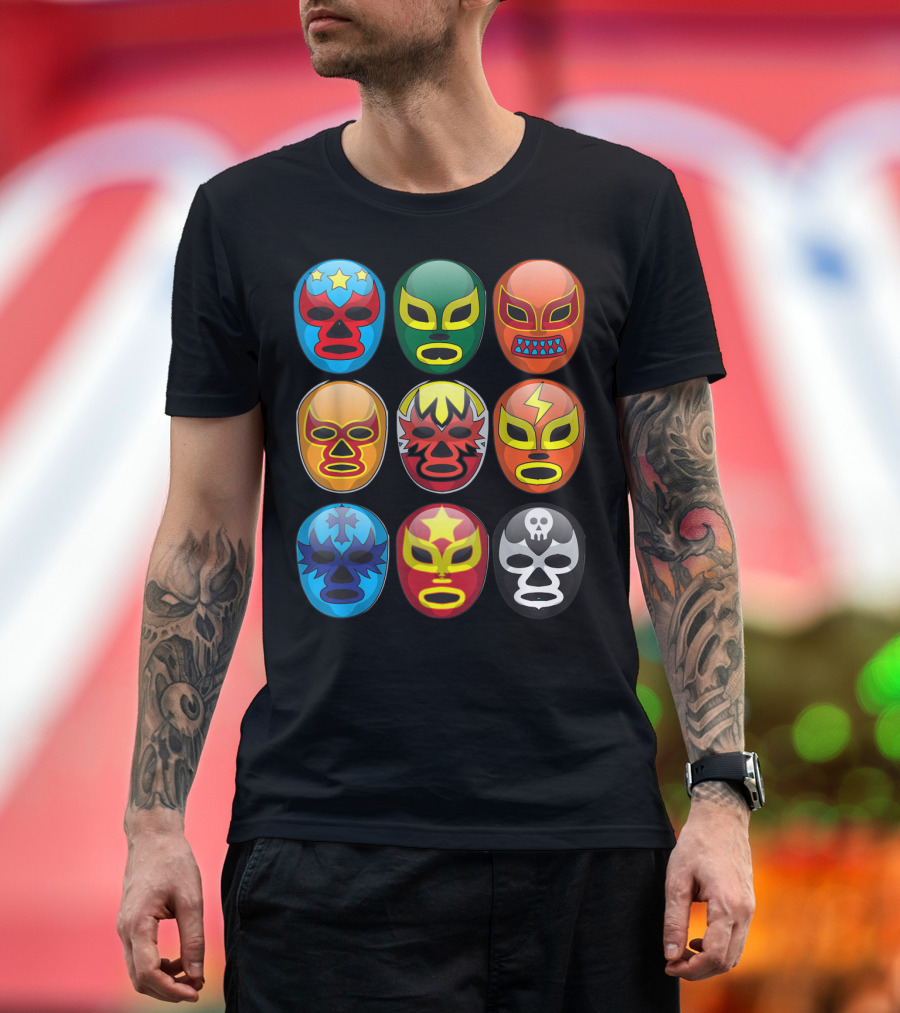 Lucha Libre Wrestler Masks Colorful Collection Cute Free Fighting T-Shirt