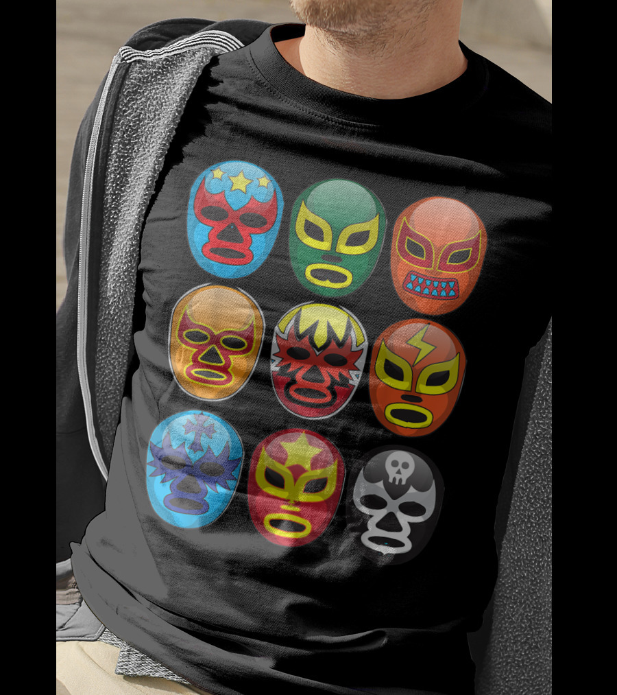 Lucha Libre Wrestler Masks Colorful Collection Cute Free Fighting T-Shirt