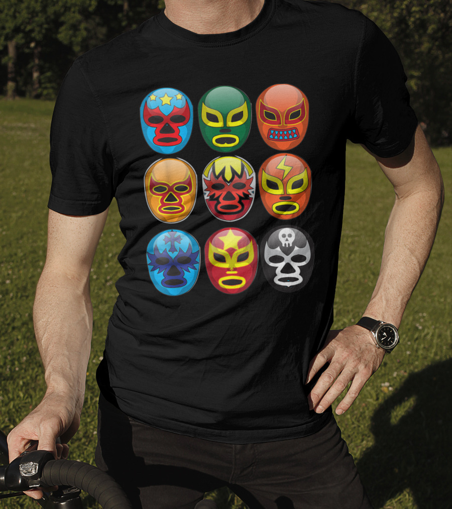 Lucha Libre Wrestler Masks Colorful Collection Cute Free Fighting T-Shirt