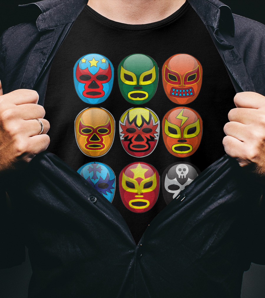 Lucha Libre Wrestler Masks Colorful Collection Cute Free Fighting T-Shirt