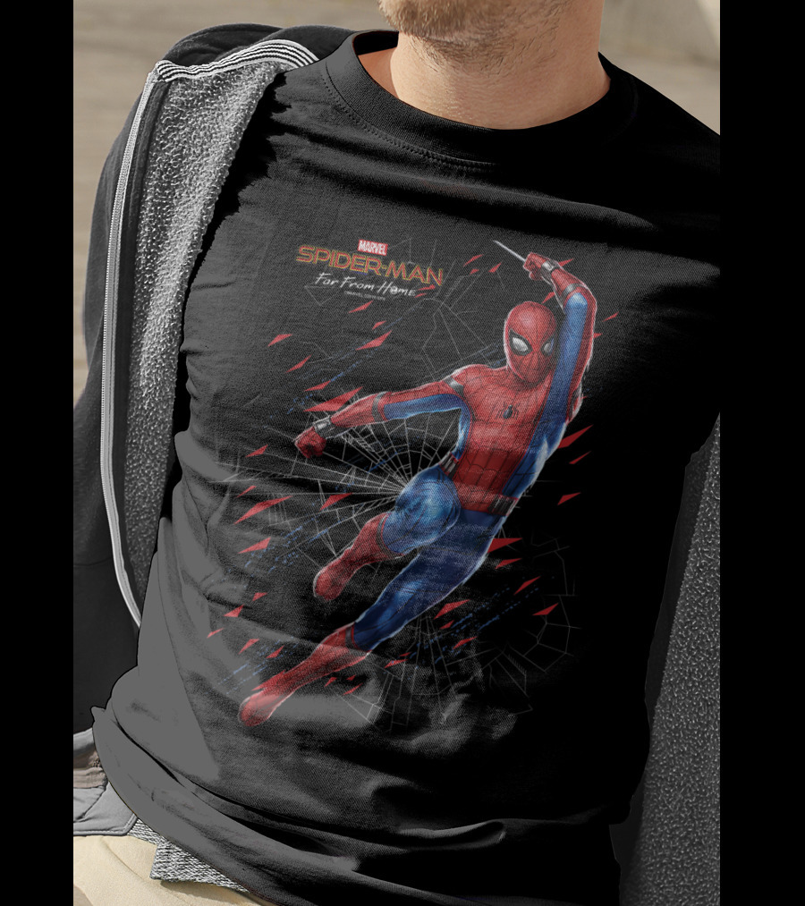 Marvel Spider Man Far From Home Web Swing Shatter Dynamic Action T-Shirt
