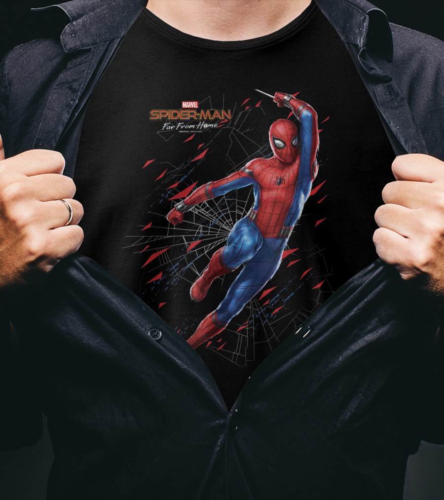Marvel Spider Man Far From Home Web Swing Shatter Dynamic Action T-Shirt