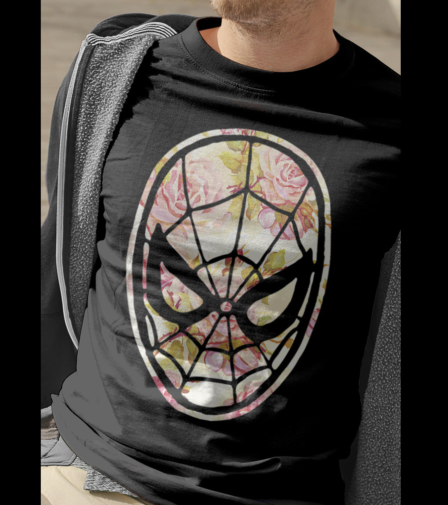Marvel Spider Man Mask Floral Fill Floral T-Shirt