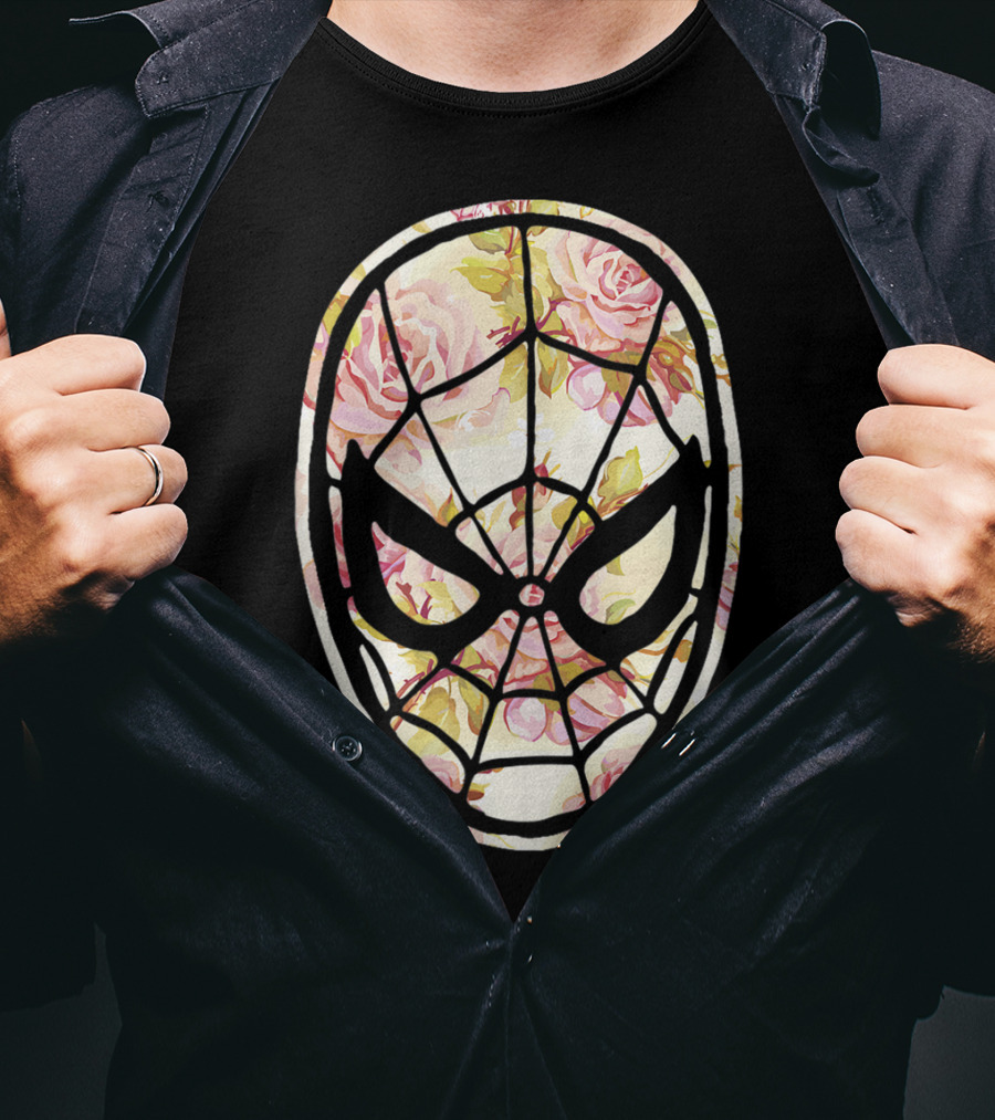 Marvel Spider Man Mask Floral Fill Floral T-Shirt