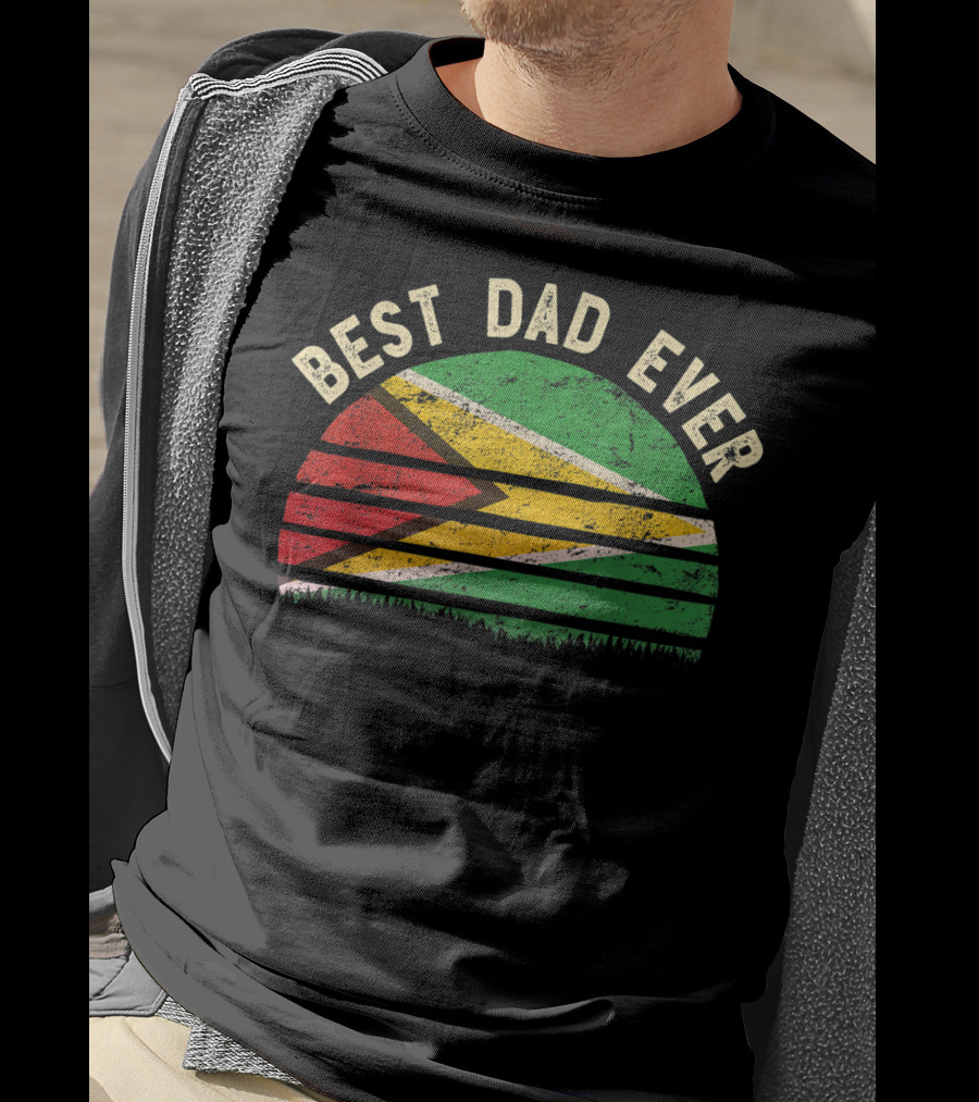Best Dad Ever Guyana Vintage Flag Round T-Shirt