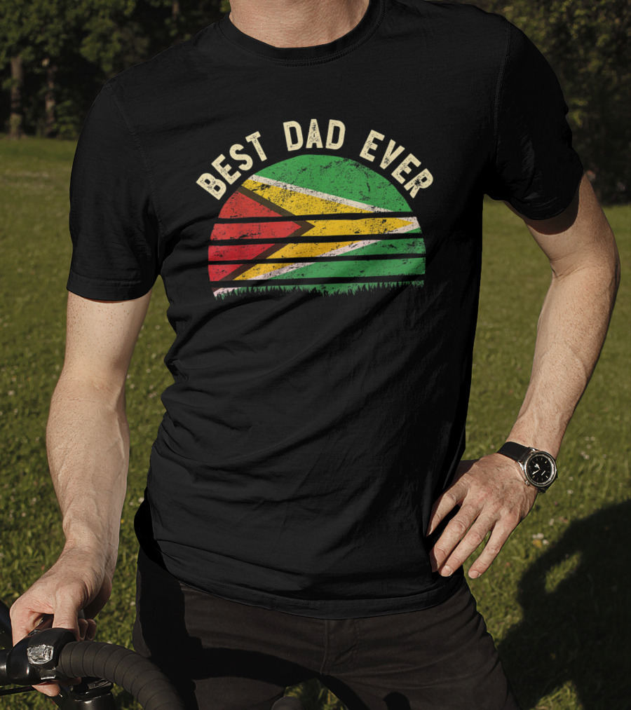 Best Dad Ever Guyana Vintage Flag Round T-Shirt