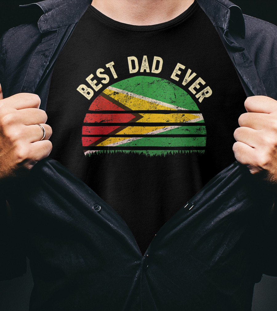 Best Dad Ever Guyana Vintage Flag Round T-Shirt