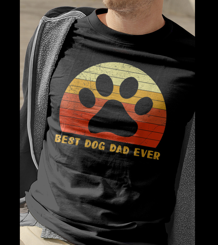 Best Dog Dad Ever Father's Day Retro Paw Prints T-Shirt