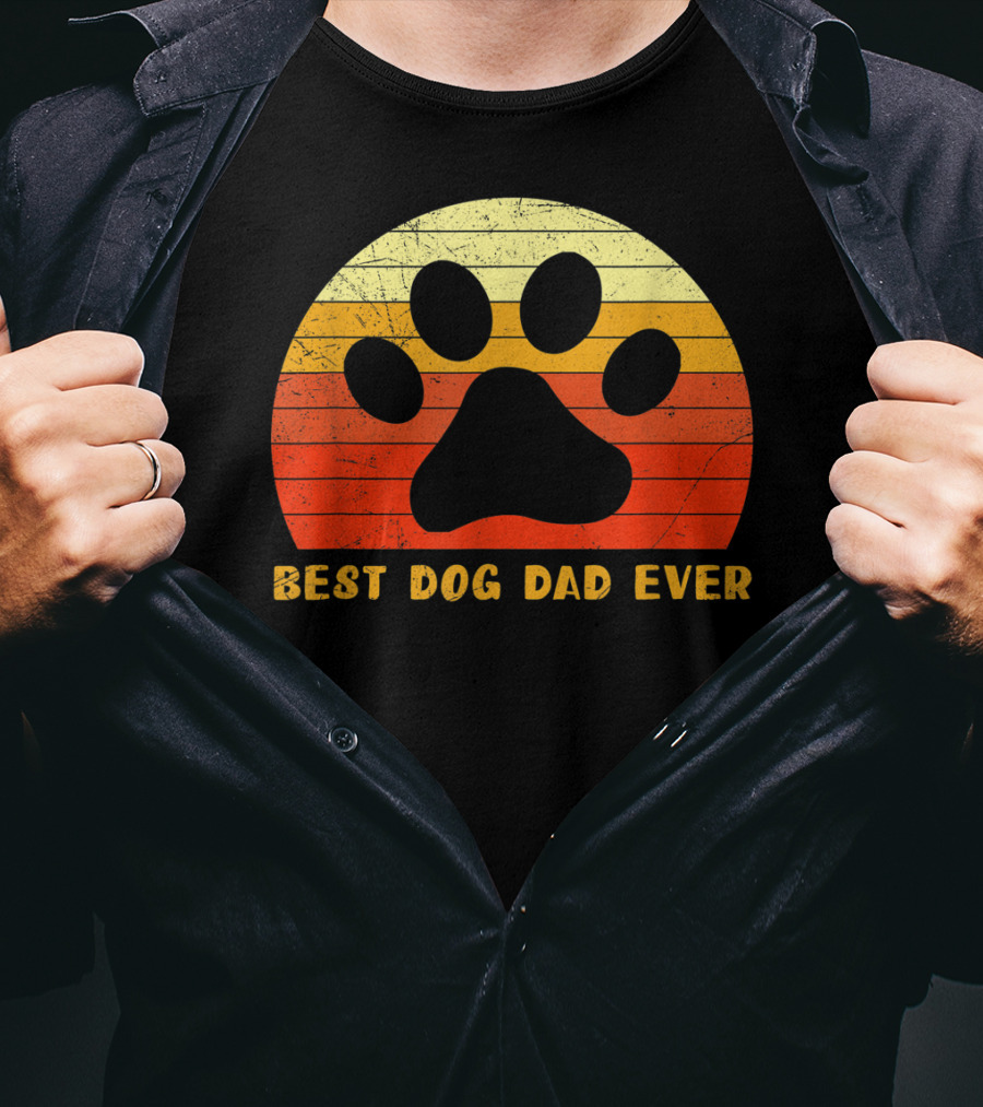 Best Dog Dad Ever Father's Day Retro Paw Prints T-Shirt