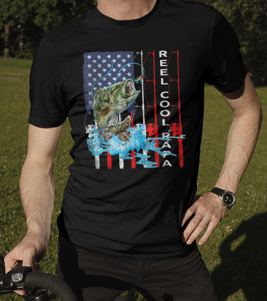 Reel Cool Papa American Flag Fish T-Shirt