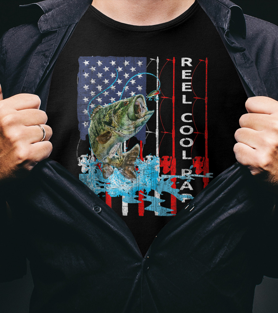 Reel Cool Papa American Flag Fish T-Shirt