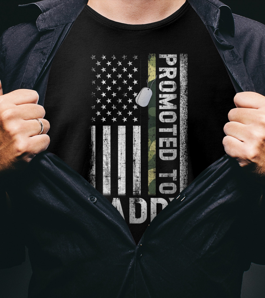 Promoted To Daddy US Flag Proud Army Dog Tag T-Shirt
