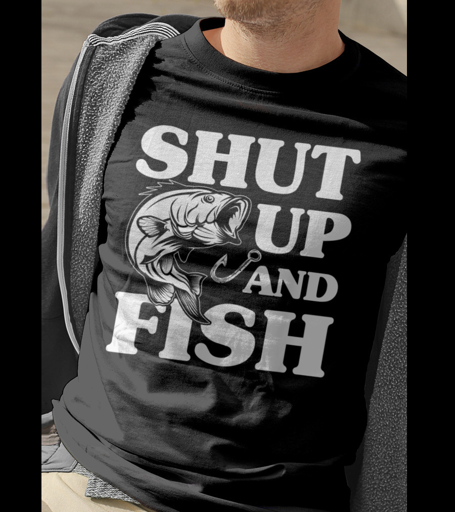 Shut Up And Fish Mens Angler Fisherman Ocean Fishy T-Shirt