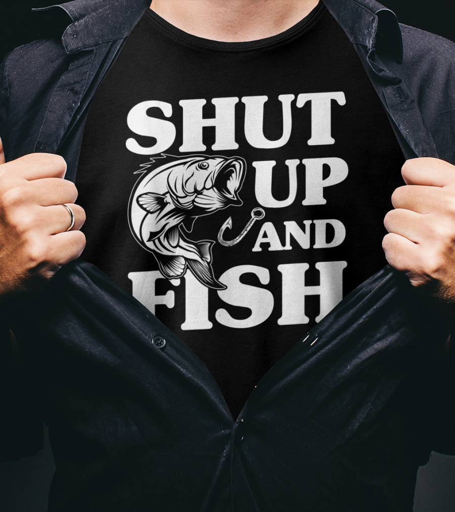 Shut Up And Fish Mens Angler Fisherman Ocean Fishy T-Shirt