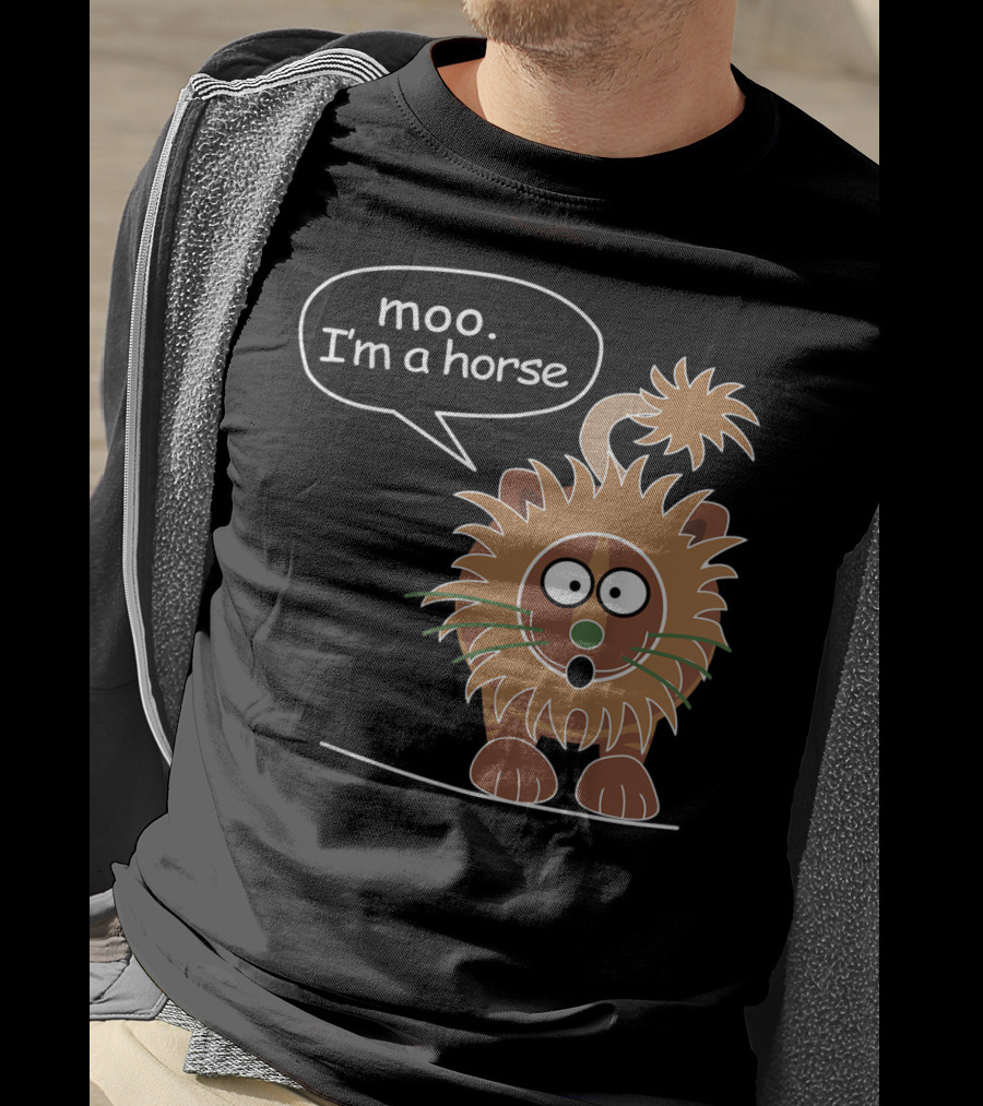 Moo I'm A Horse Cute Lion Illustration Sticker T-Shirt