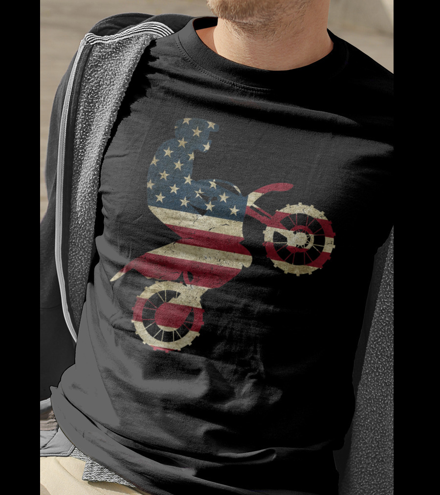 Motocross Dirt Bike American Flag Brap Stars And Stripes Rider T-Shirt