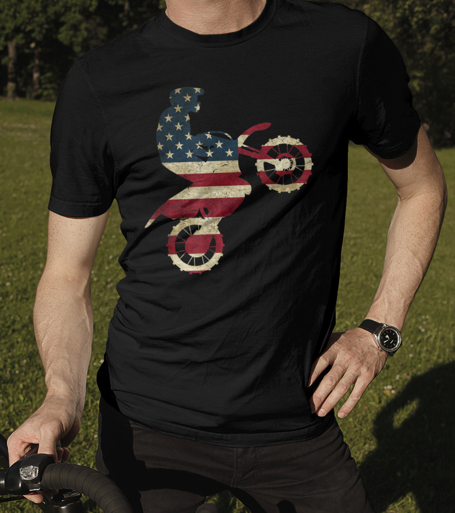 Motocross Dirt Bike American Flag Brap Stars And Stripes Rider T-Shirt