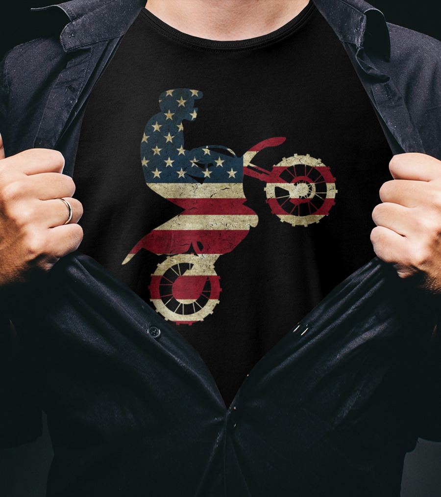 Motocross Dirt Bike American Flag Brap Stars And Stripes Rider T-Shirt