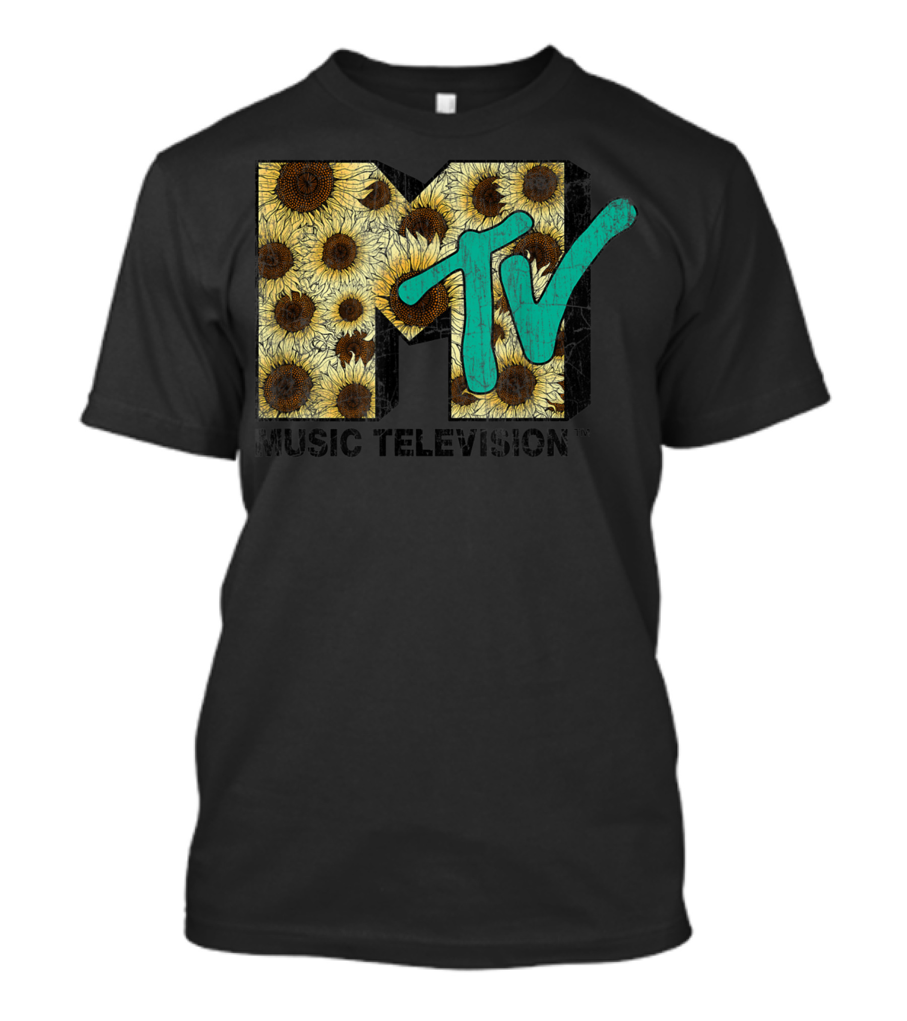 MTV Music Television Distressed Vintage Sunflower T-Shirt
