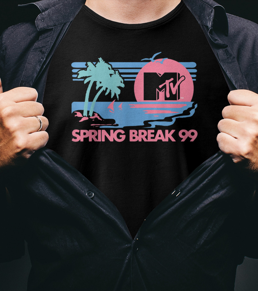 MTV Spring Break 99 Pastel Beach Palm Trees Sunset T-Shirt