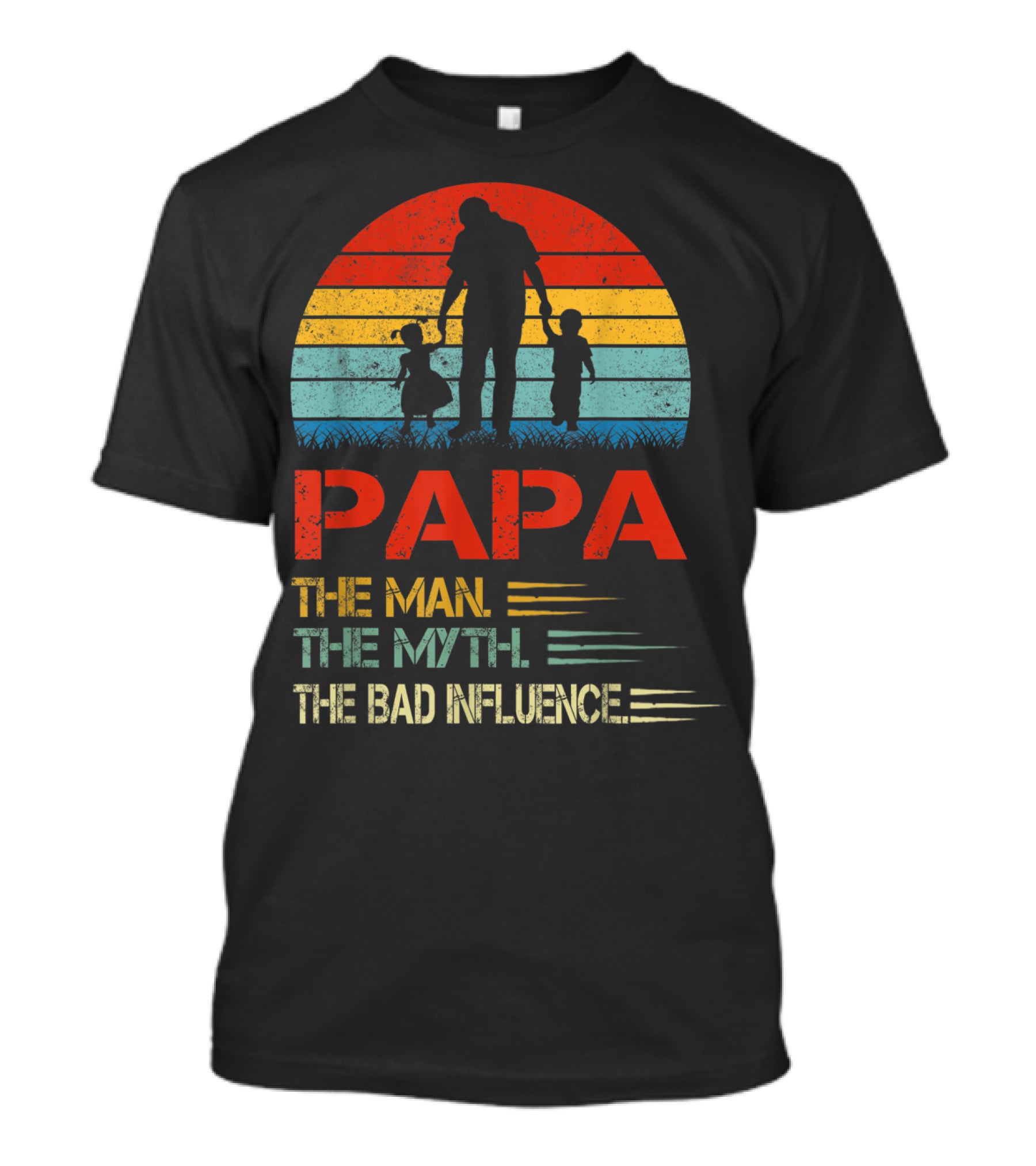 Papa The Man The Myth The Bad Influence Retro Sunset T-Shirt
