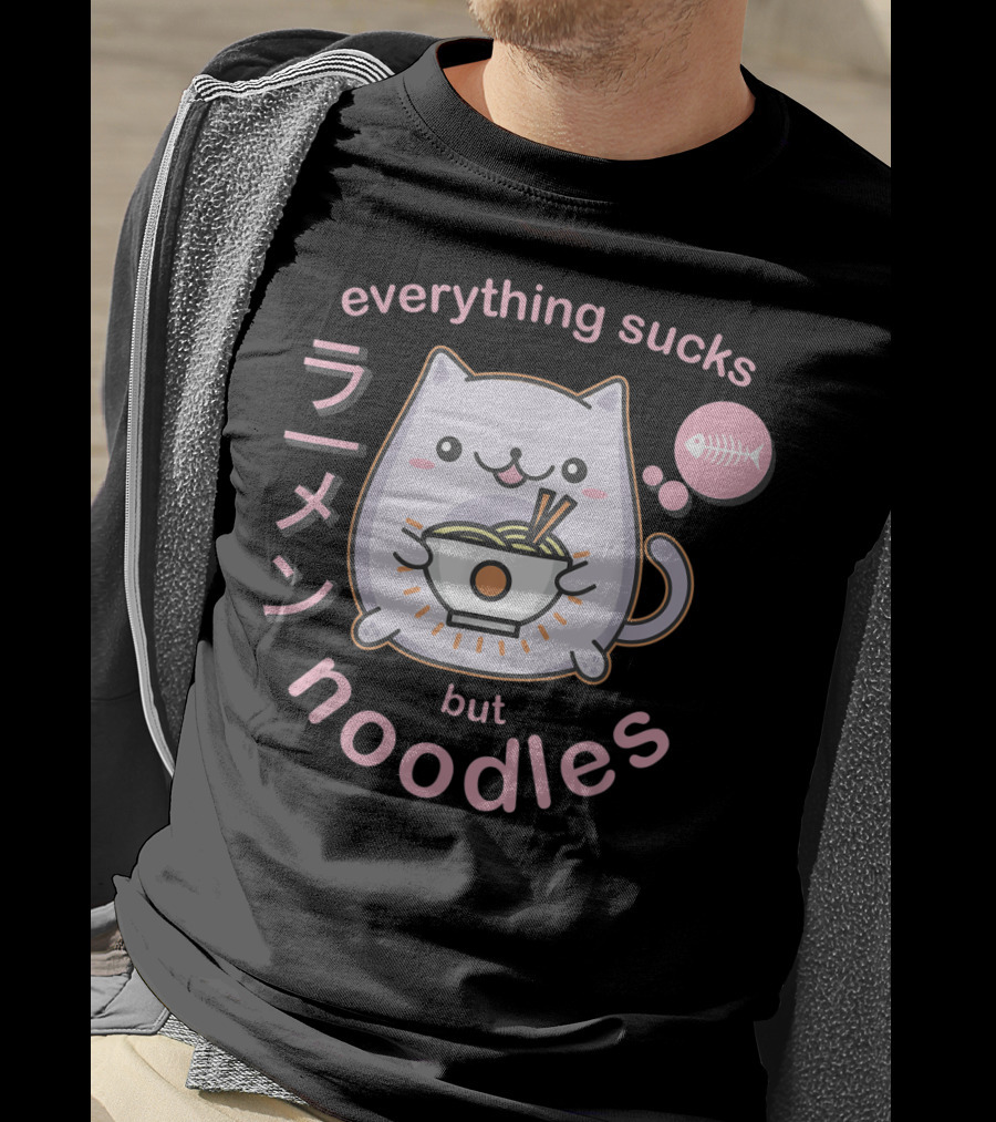 Everything Sucks But Noodles Pastel Goth Ramen Cat Anime Kawaii T-Shirt