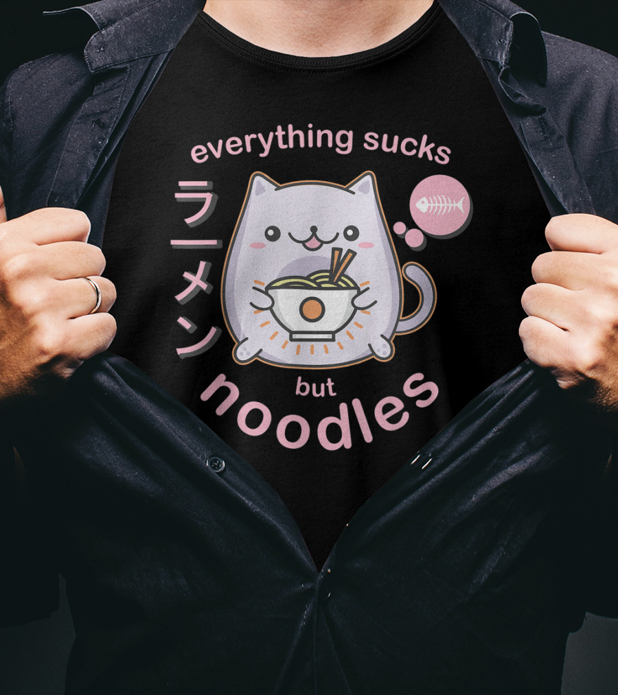 Everything Sucks But Noodles Pastel Goth Ramen Cat Anime Kawaii T-Shirt