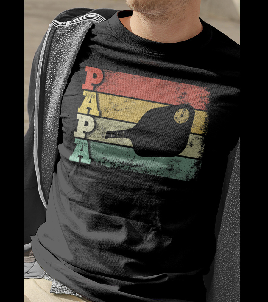 Papa Pickleball Paddle Retro Vintage Dad T-Shirt