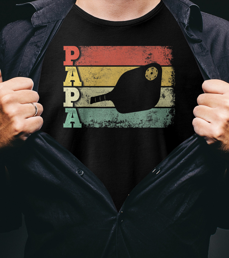 Papa Pickleball Paddle Retro Vintage Dad T-Shirt