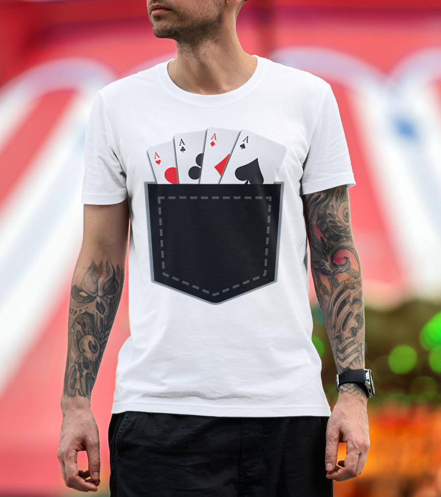 Poker Pocket with Four Aces Cards Gambling T-Shirt