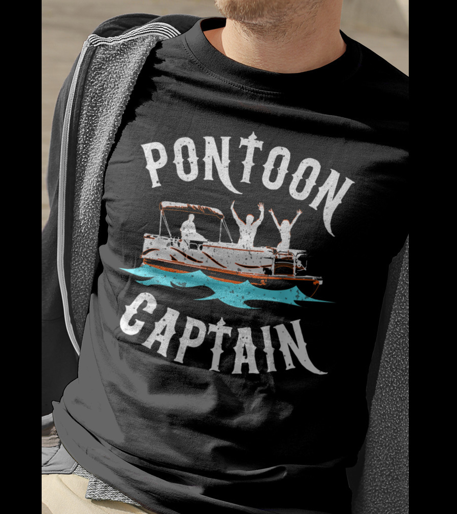 Pontoon Captain Funny Boat Boating Lake With People On Water T-Shirt