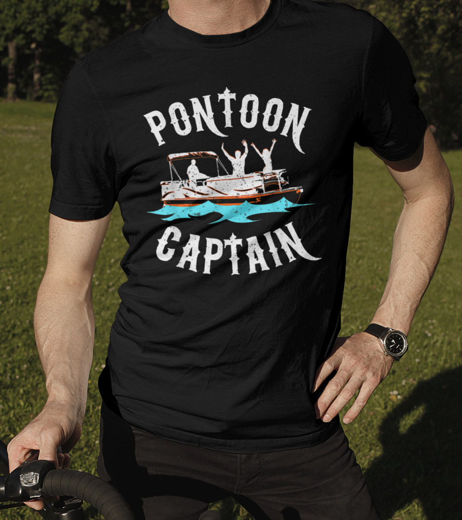 Pontoon Captain Funny Boat Boating Lake With People On Water T-Shirt