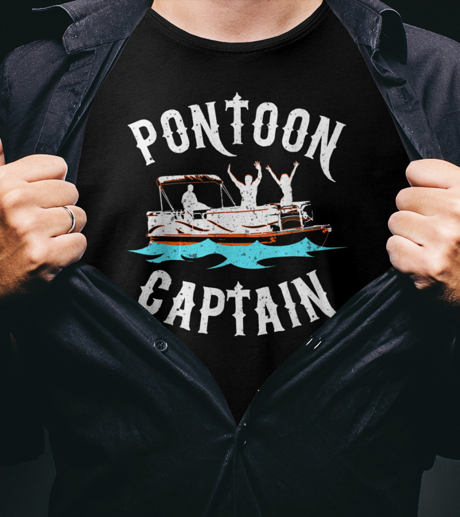 Pontoon Captain Funny Boat Boating Lake With People On Water T-Shirt