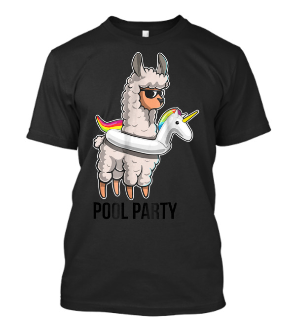 Pool Party Llama With Unicorn Float Funny Llama T-Shirt