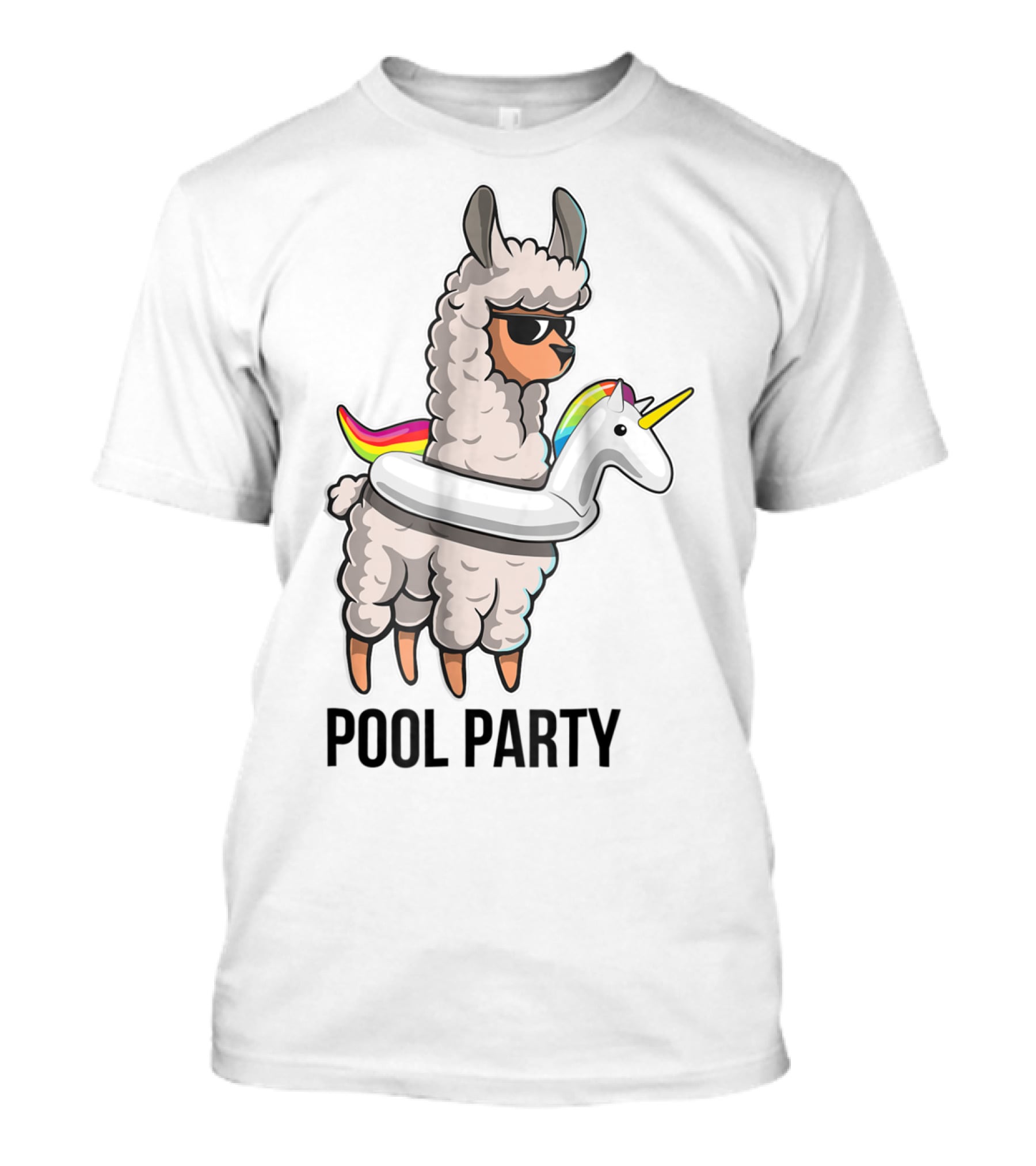 Pool Party Llama With Unicorn Float Funny Llama T-Shirt
