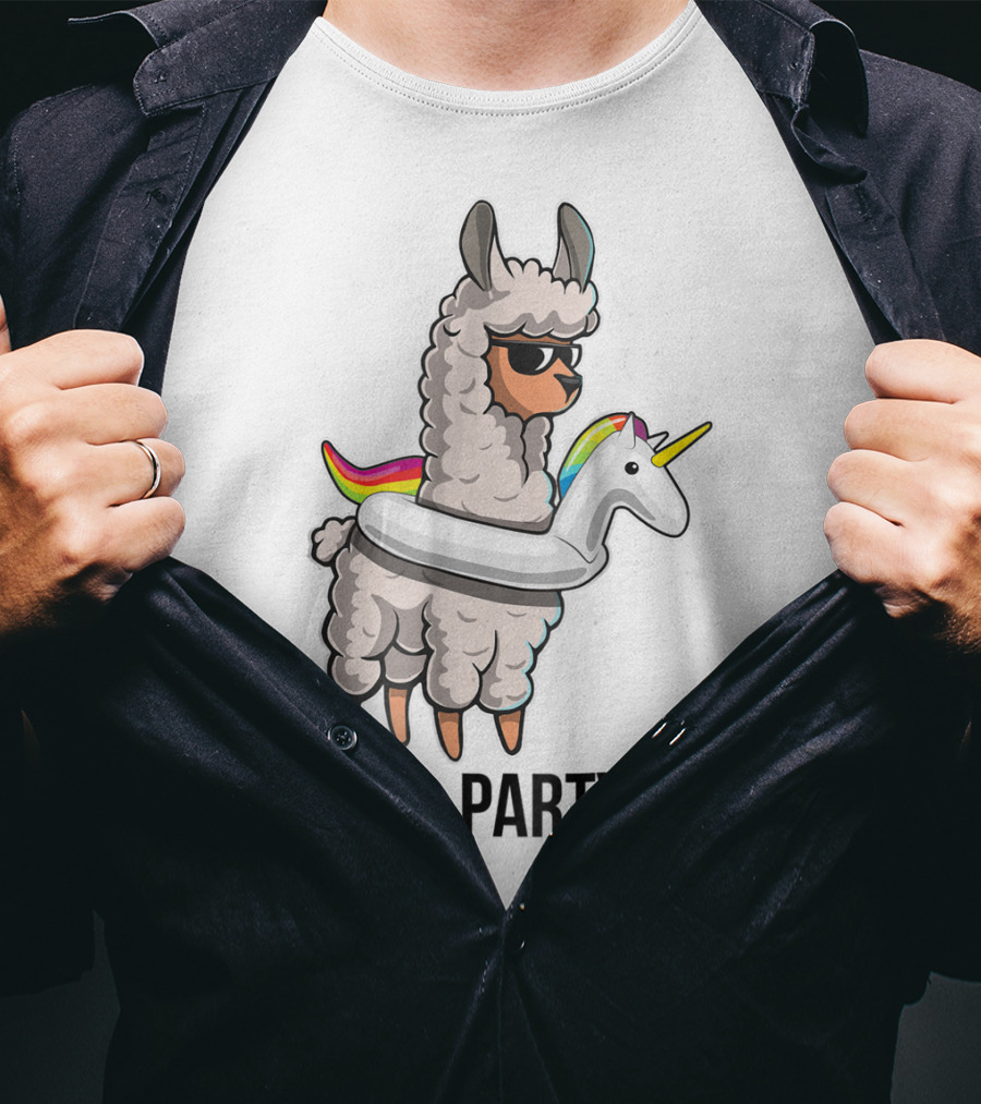 Pool Party Llama With Unicorn Float Funny Llama T-Shirt