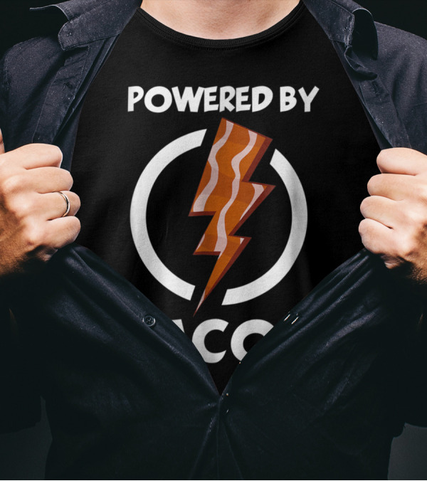 Powered By Bacon Funny Bacon Lovers Lightning Bolt T-Shirt