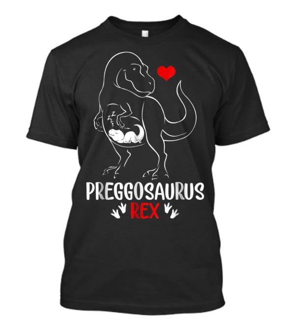 Pregosaurus Rex Heart Pregnant Mom Dinosaur With Baby T-Shirt