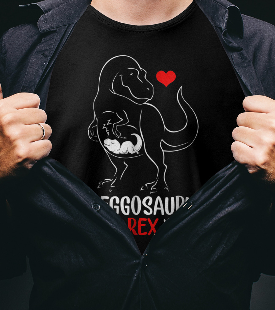 Pregosaurus Rex Heart Pregnant Mom Dinosaur With Baby T-Shirt