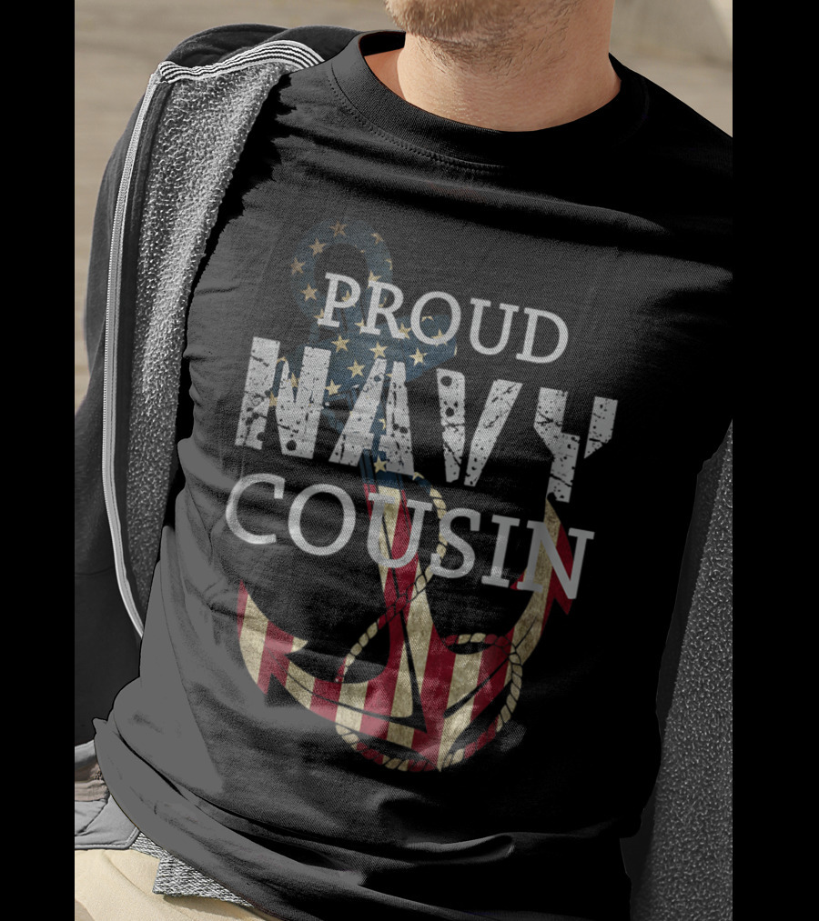 Proud Navy Cousin American Flag Anchor T-Shirt