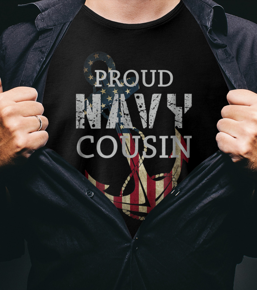 Proud Navy Cousin American Flag Anchor T-Shirt